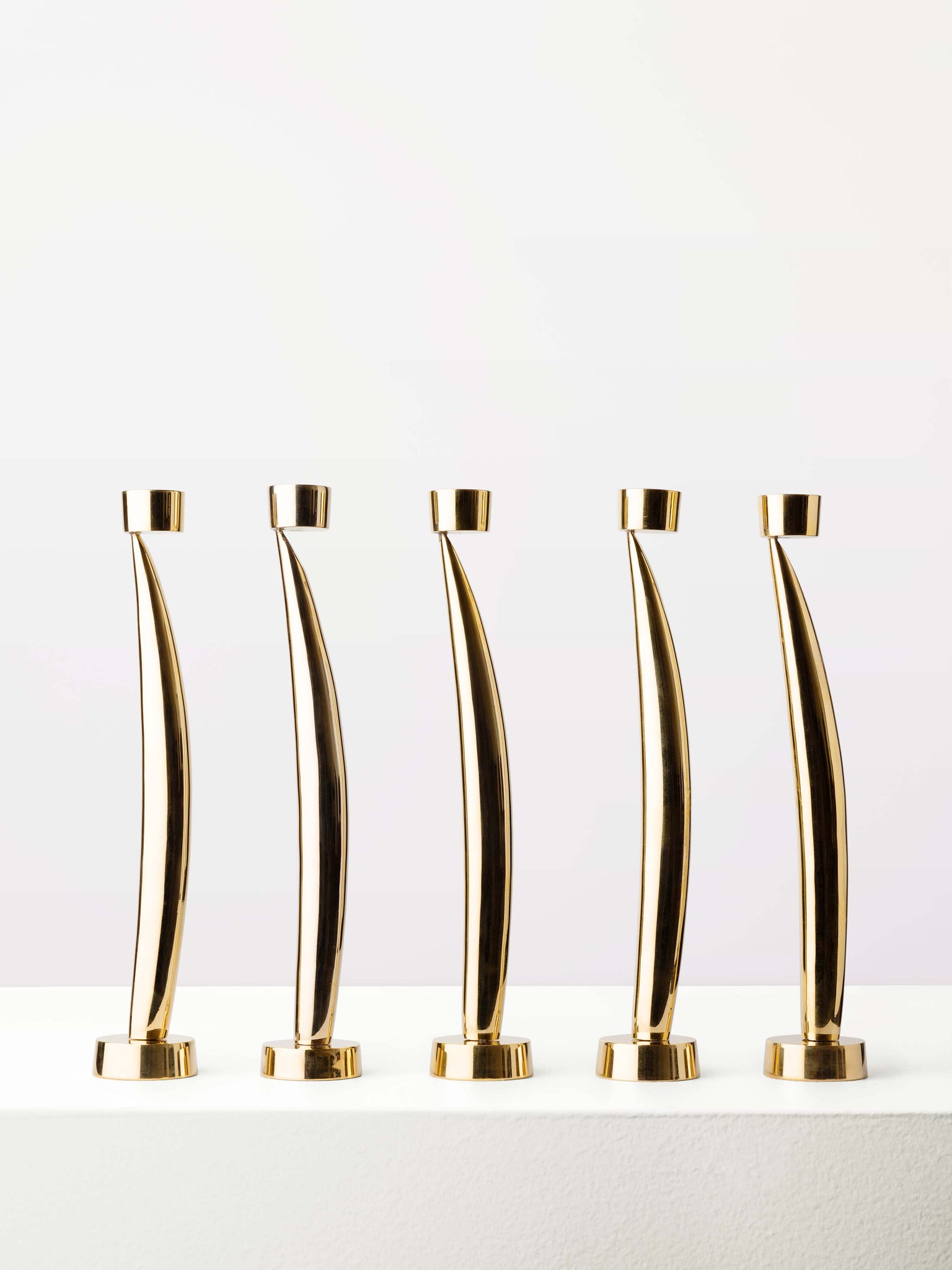 Set of Five Fin Candleholders | Brass